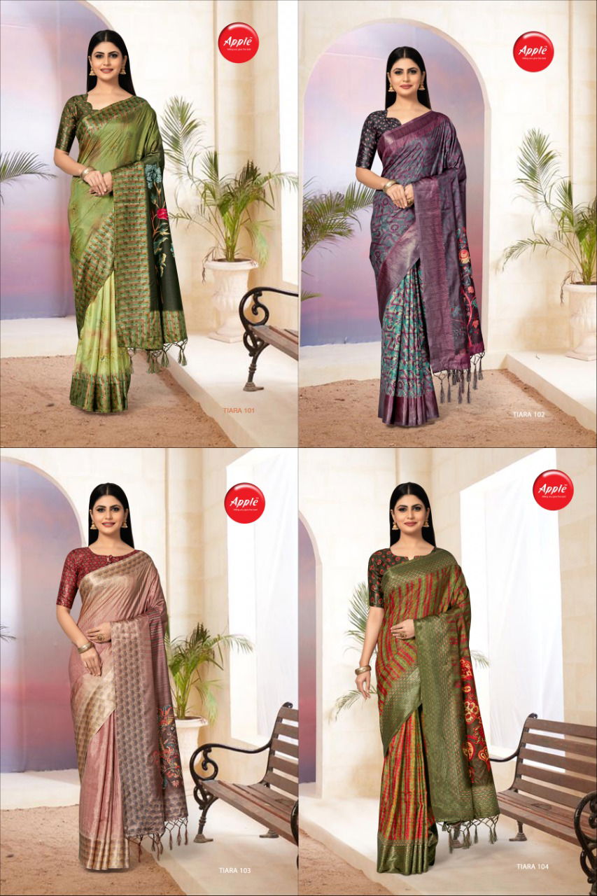 Apple Tiara Fancy Ethnic Wear Satin Silk Printed Saree Collection